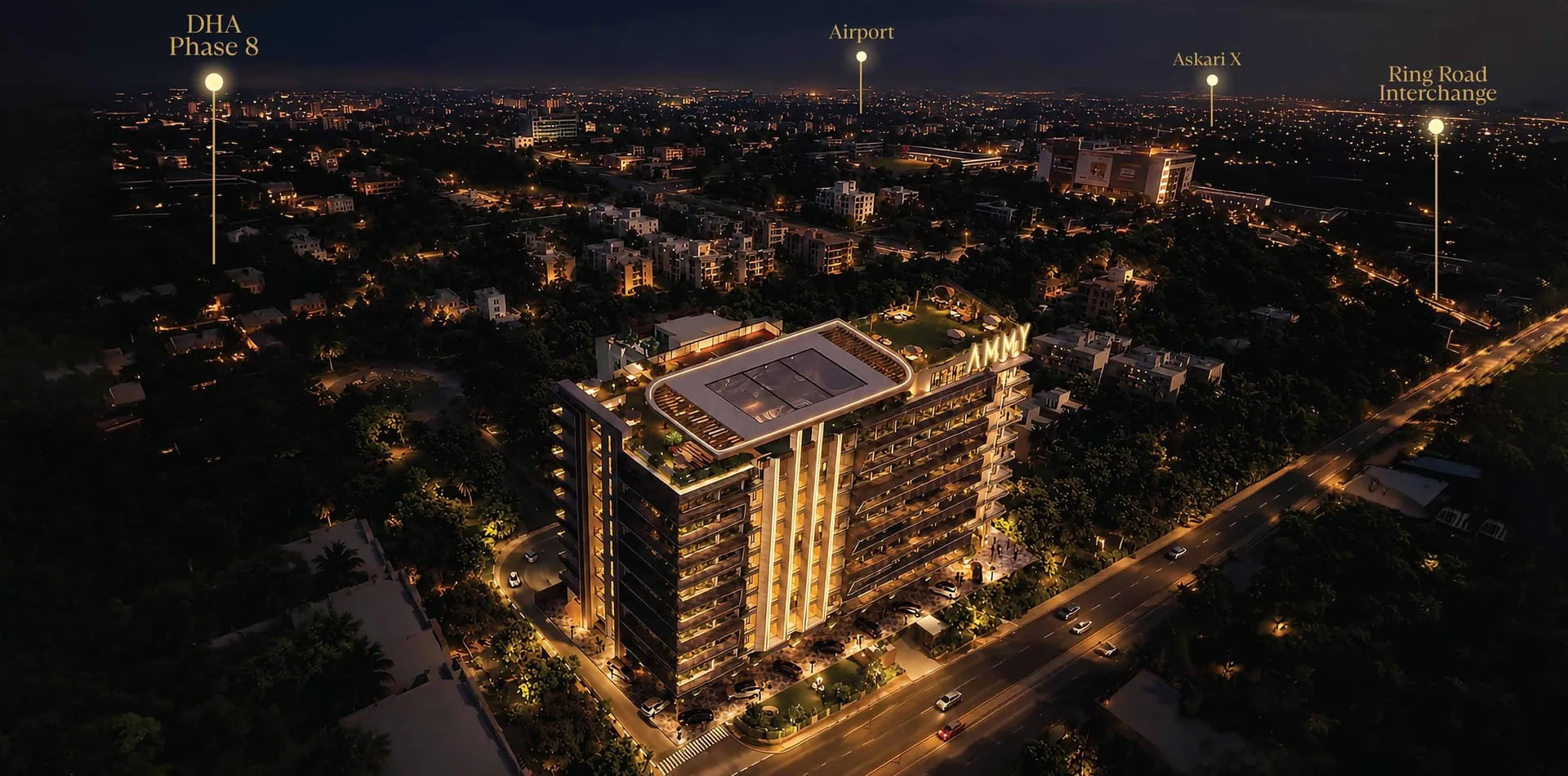 VERTEX by AMMY in Paragon City, Lahore at night